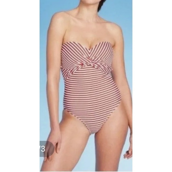 KONA Sol Stripped Twisted Bandeau Piece Swimsuit - Picture 1 of 9